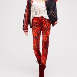 Free People Red Floral Skinny Pants